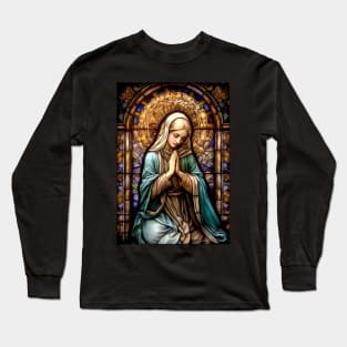 Stained Glass Blessed Virgin Mary Long Sleeve T-Shirt